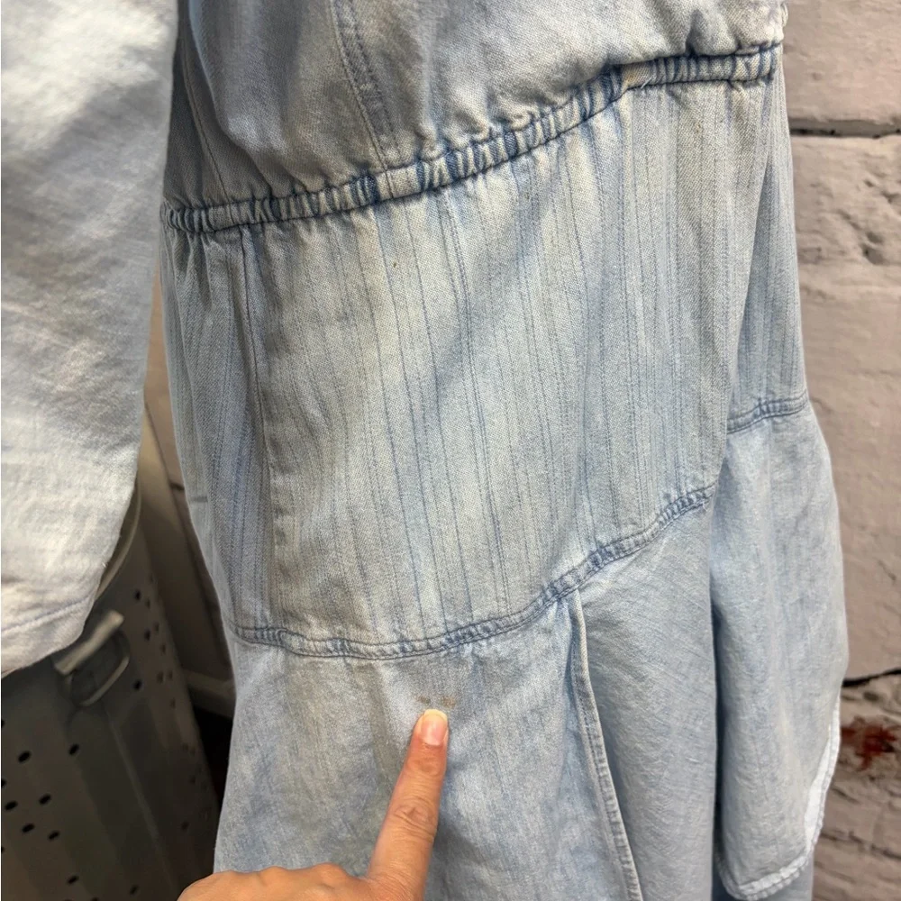 Vintage Pheobe Light Blue Denim Bohemian Hanker-chief Asymmetrical Layered Dress - Picture 8 of 12